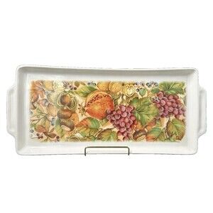 Azzurra Ceramiche Rectangular Fruit Themed Tray Platter Handles made in Italy